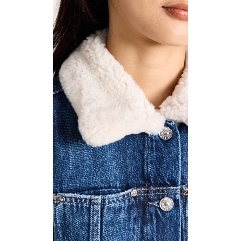 PAIGE Rowan Faux Shearling Trim Denim Jacket JAMEE DISTRESSED Size X-Large - Picture 3 of 5
